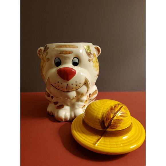 Hand painted Tiger Cub Cookie Jar with Jungle Hat made in Brazill - Picture 3 of 3